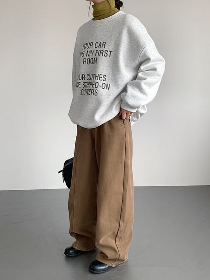 【LD11020】實拍S~XL加絨加厚復古水洗做舊彎刀闊腿牛仔褲251110