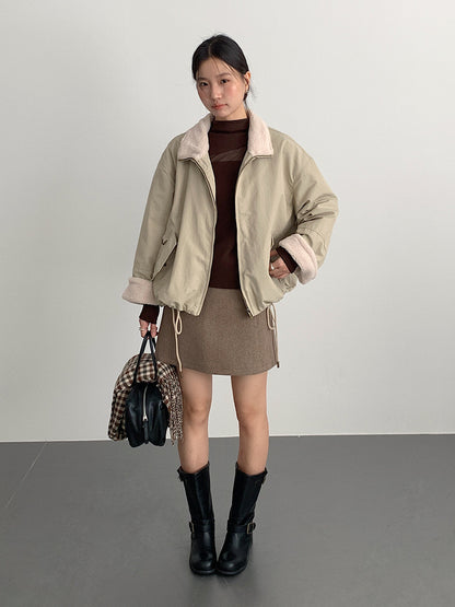 【LD11032】實拍S~XL羊毛絨超瘦高腰A字裙羊毛10%(內有安全褲+皮帶）251124