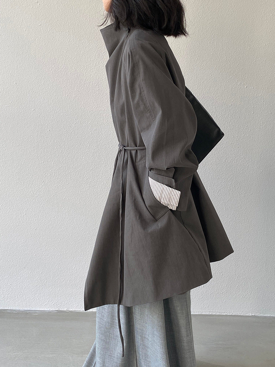 【cim1659】實拍秋冬復古英倫翻領風衣外套＋繫帶251030