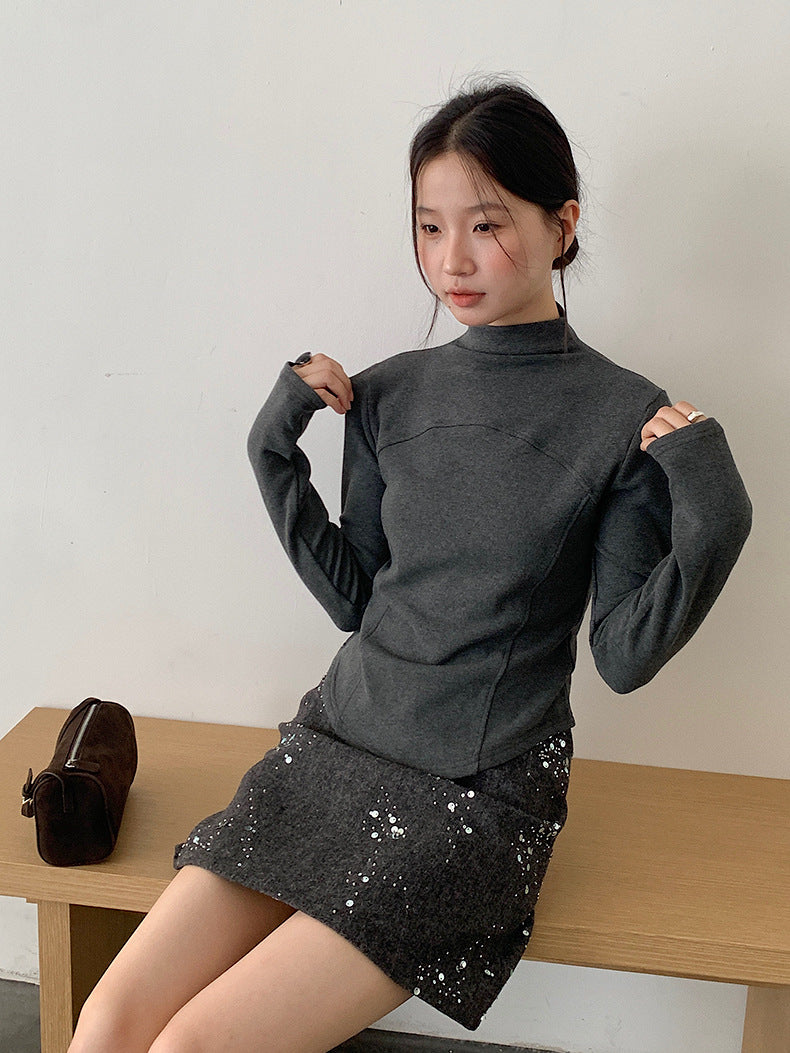 【LD11045】實拍S~XL法式重工時髦毛呢亮片短裙251202