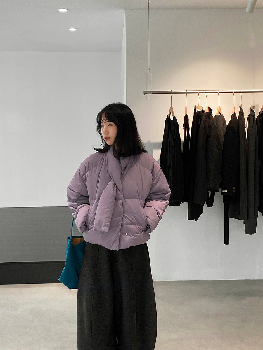 【cimz6385】實拍氣質芋色保暖白鴨絨外套＋圍脖（白鴨絨90)251120