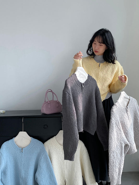 【cimz1386】實拍雙頭拉鍊羊毛保暖針織外套（羊毛34%)251201