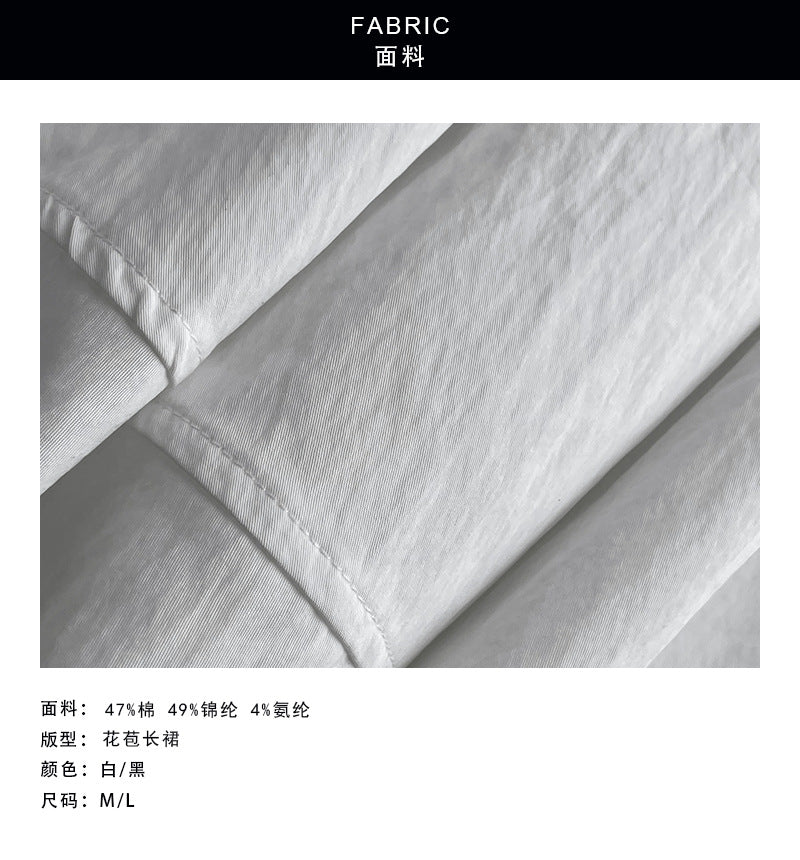 【cimM8708】實拍法式復古赫本風🕊️氣質黑白花苞高腰顯瘦A字大傘裙260402