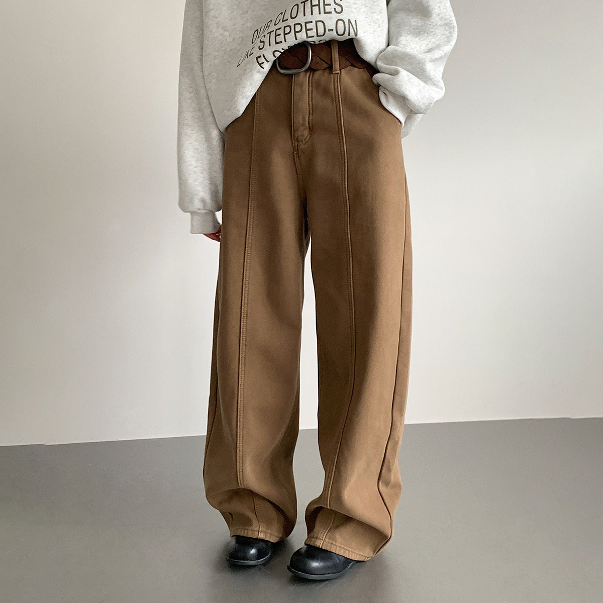 【LD11020】實拍S~XL加絨加厚復古水洗做舊彎刀闊腿牛仔褲251110