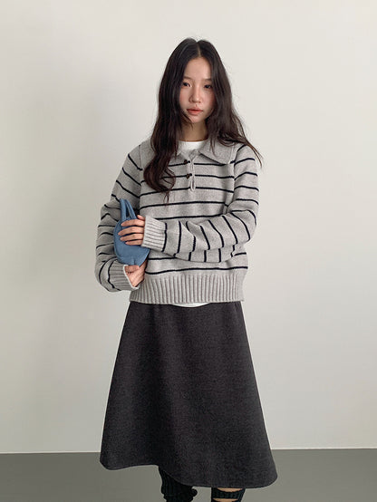 【LD11070】實拍氣質毛呢A字傘裙＋腰帶251209