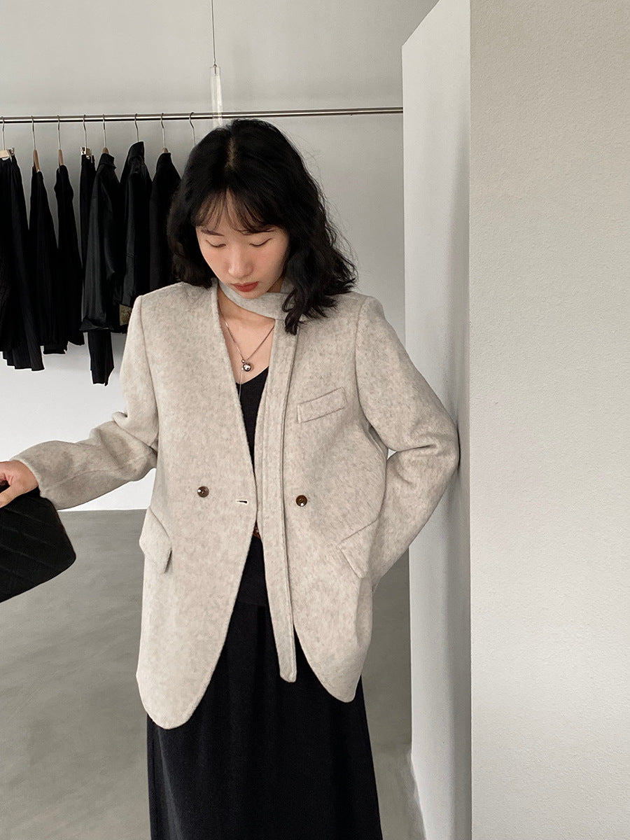 【cimz809】實拍復古雙面羊毛西裝外套+飄帶（羊毛100)251120