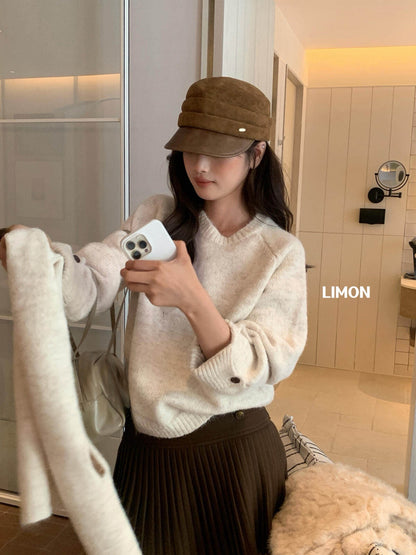 【LD8279】檸檬家韓系慵懶羊毛8%・寬鬆圓領設計感袖口毛衣（附圍巾）261020