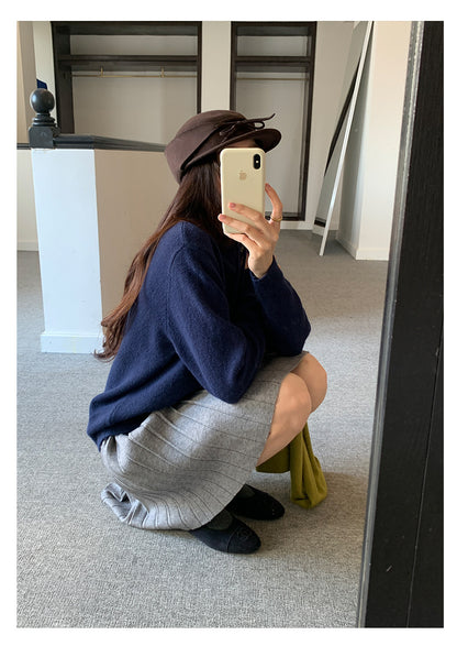 【H5518】實拍復古中性條紋針織衫＋針織百褶裙251125