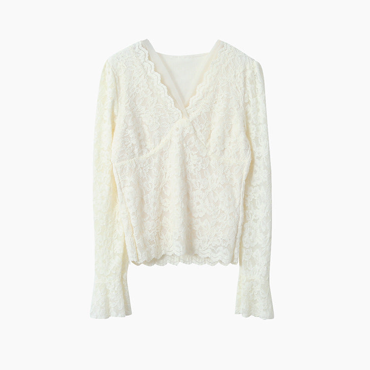 【LD3295】實拍法式喇叭袖加絨蕾絲衫251103