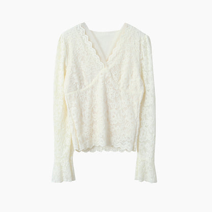 【LD3295】實拍法式喇叭袖加絨蕾絲衫251103