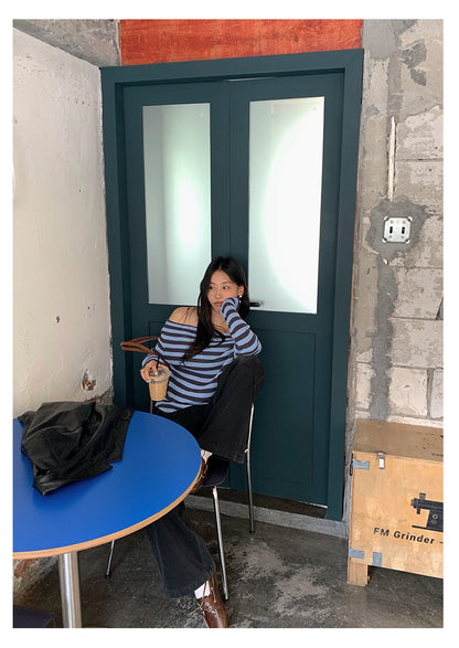 【H5399】實拍韓系簡約氣質一字領露肩針織衫250902