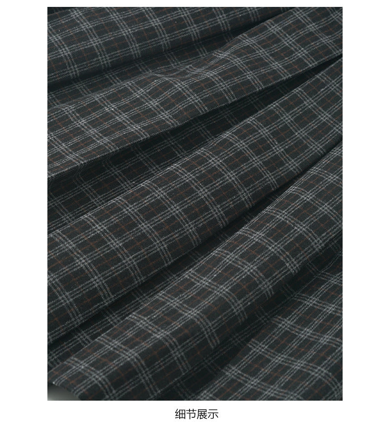 【H5502】實拍學院復古磨毛格子百褶A字裙251118