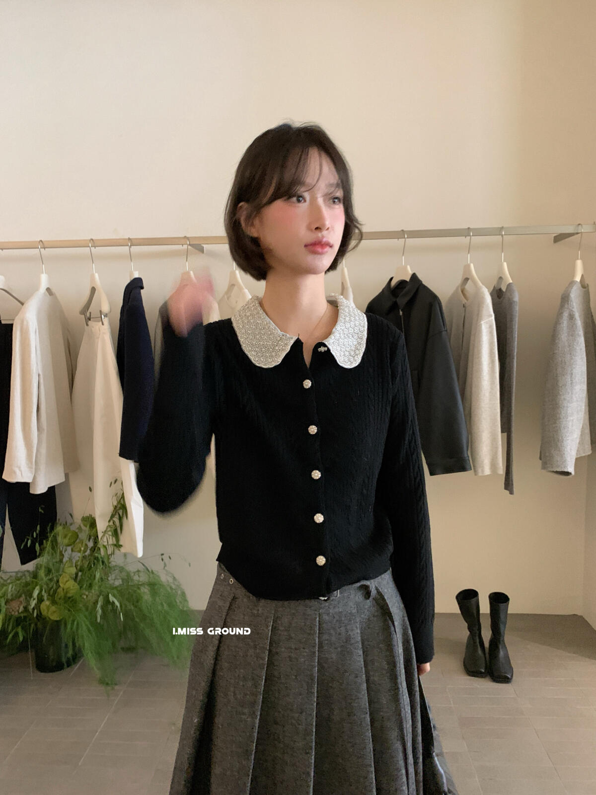 【LH01277】實拍IMISS秋冬法式絕美重工麻花珍珠領針織開襟外套（羊毛33%)251215