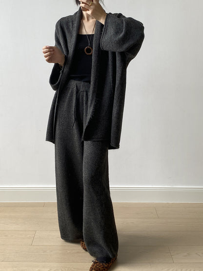 【YP1018】 實拍秋冬高級感慵懶針織開衫＋繫帶＋高腰針織闊腿褲 套裝251023