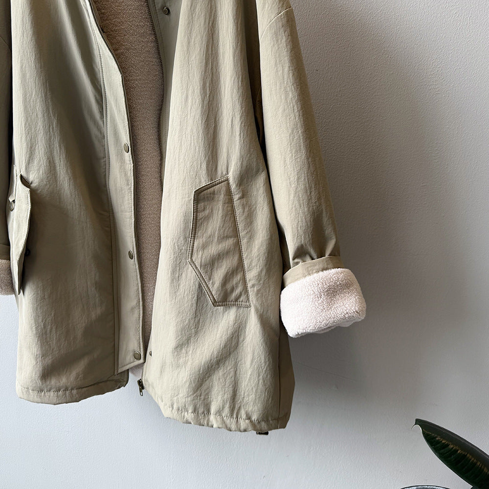 【Y82650】實拍立領帥氣內裡羊羔毛工裝外套251016