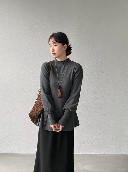 【cimz6652】實拍氣質半高領/V領燈籠袖極簡氣質針織衫251128