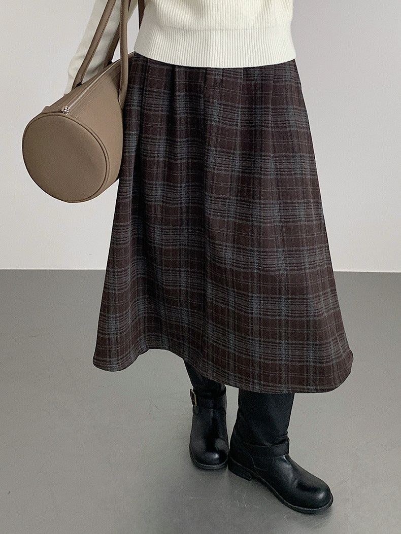 【LD11071】實拍氣質復古格紋毛呢a字裙251209