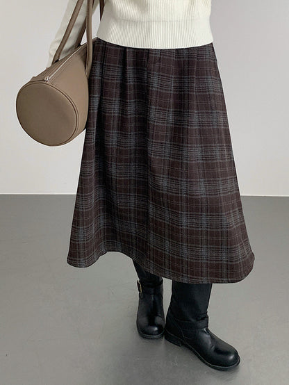 【LD11071】實拍氣質復古格紋毛呢a字裙251209