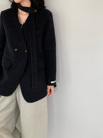 【cimz809】實拍復古雙面羊毛西裝外套+飄帶（羊毛100)251120