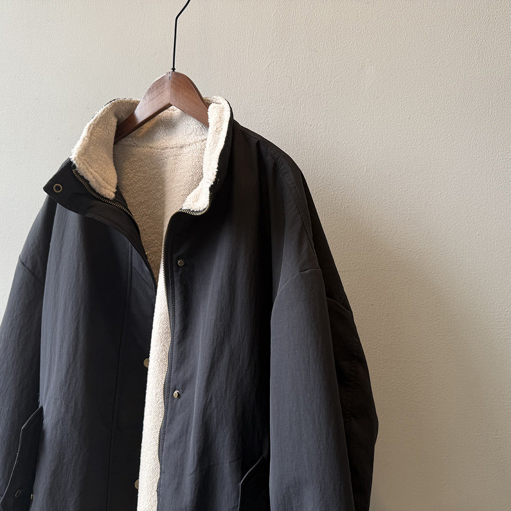 【Y82650】實拍立領帥氣內裡羊羔毛工裝外套251016