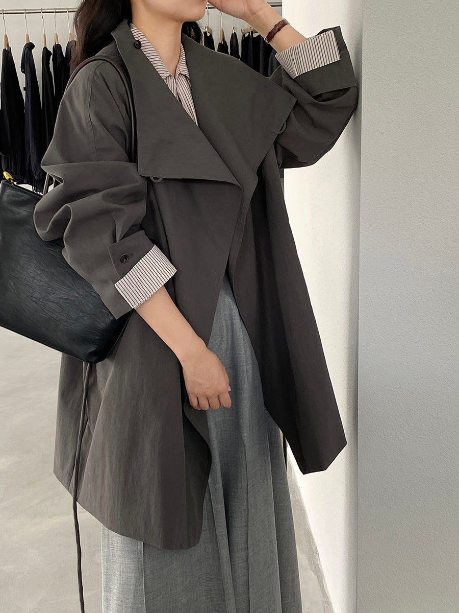 【cim1659】實拍秋冬復古英倫翻領風衣外套＋繫帶251030