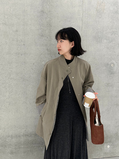 【cim1228】實拍韓國高級天絲棉雙面可穿黑白格風衣外套251030