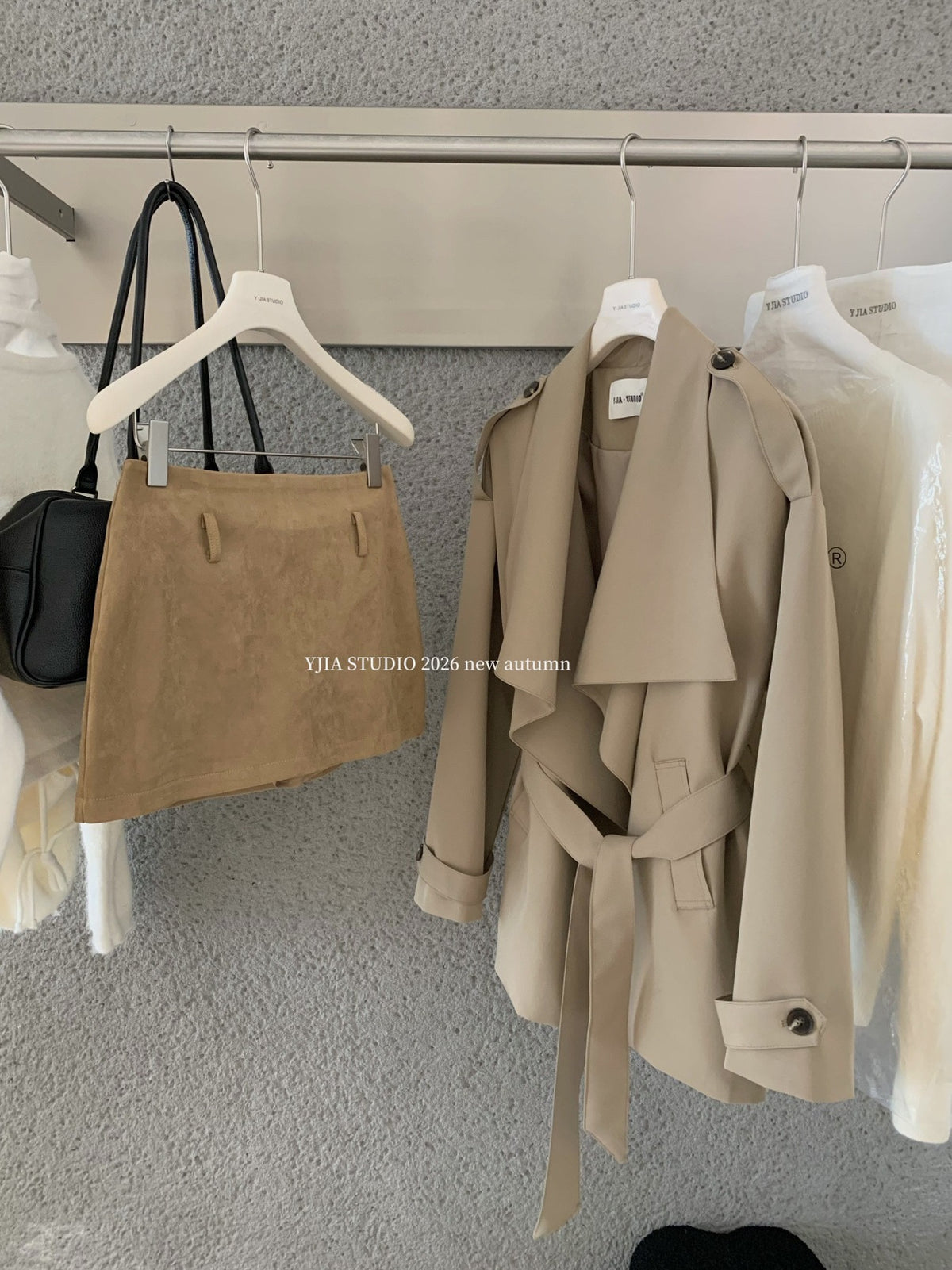 【L9296】復古簡約・翻領風衣外套附腰帶261013