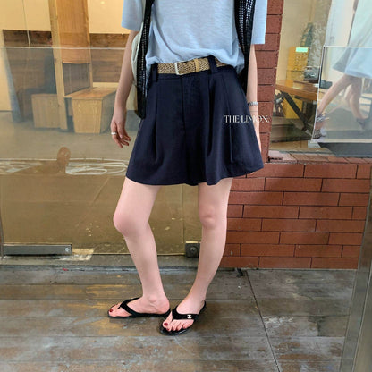【L10728】韓系極簡百搭款☁️舒適顯瘦高腰休閒短褲(附皮帶)260526