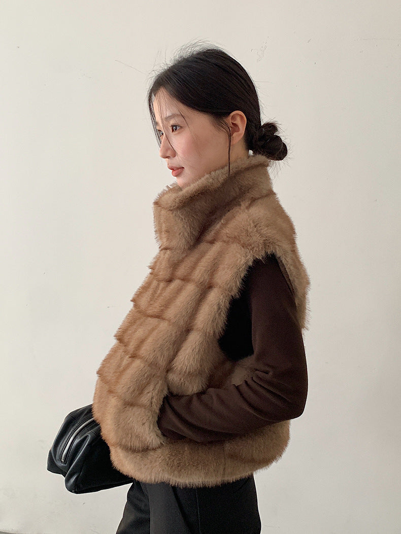【LD11042】實拍皮毛一體立領拉鍊背心外套251202