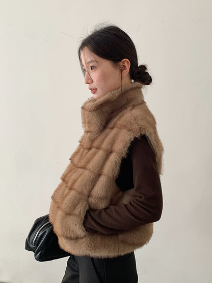 【LD11042】實拍皮毛一體立領拉鍊背心外套251202