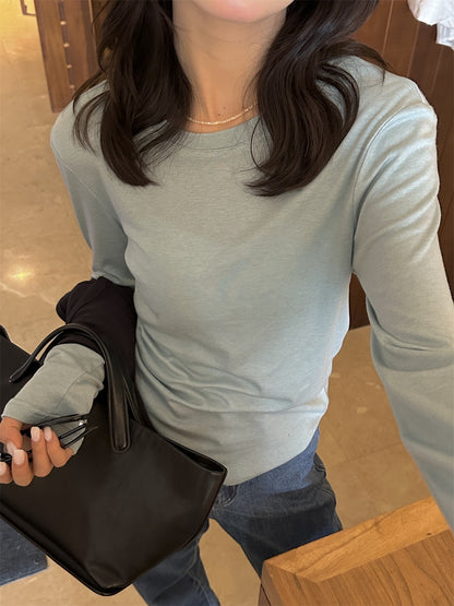 【L8179】實拍檸檬簡約天絲羊毛顯瘦長袖T恤(含20%羊毛)250414
