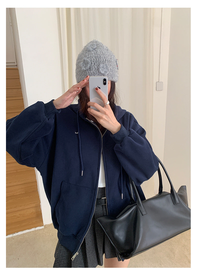 【H5495】實拍男友寬鬆款刺繡長袖連帽衞衣外套251109