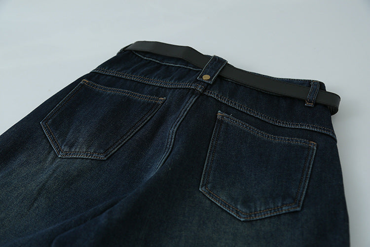 【LD11023】實拍S~XL顯瘦加絨加厚高腰寬鬆彎刀牛仔褲＋腰帶251124