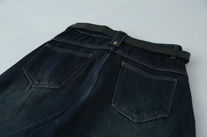 【LD11023】實拍S~XL顯瘦加絨加厚高腰寬鬆彎刀牛仔褲＋腰帶251124