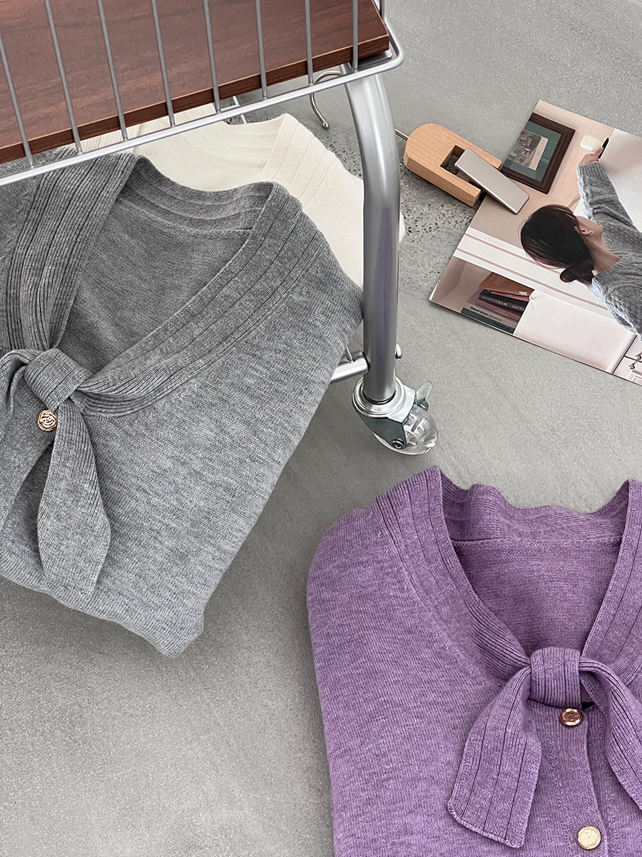 【cimJ8902】實拍氣質小香蝴蝶结針織開衫251114