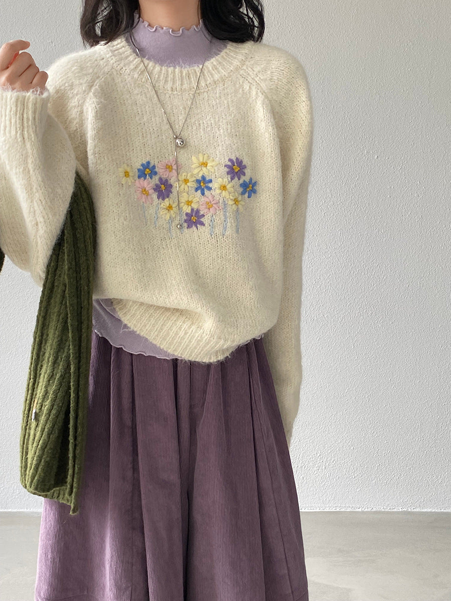 【cimz1394】實拍清新手工立體刺繡小花羊毛針織毛衣（羊毛8%)251128