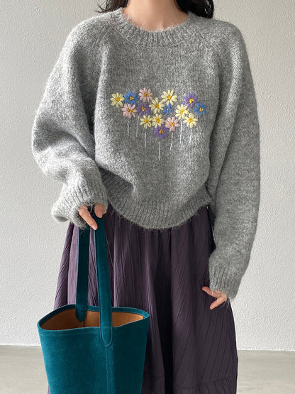 【cimz1394】實拍清新手工立體刺繡小花羊毛針織毛衣（羊毛8%)251128