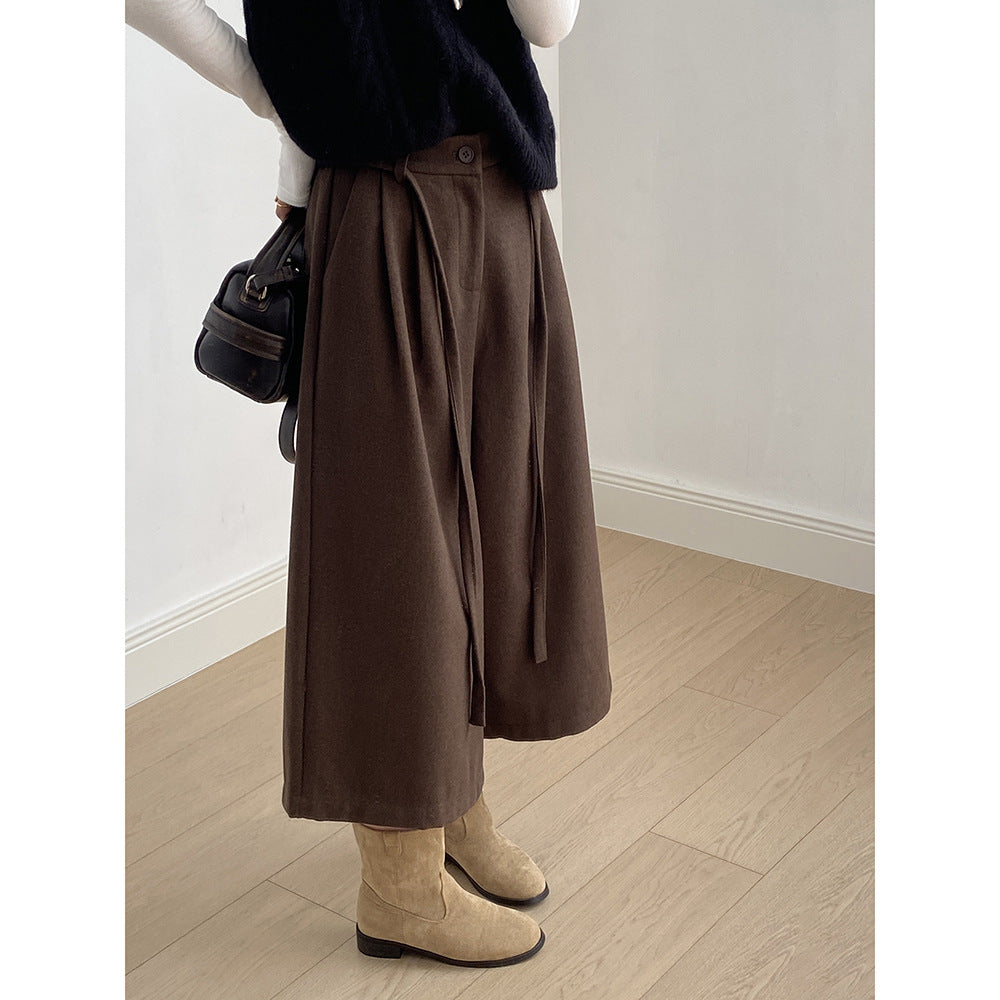 【Y82677】 實拍復古系帶加厚七分闊腿褲251023