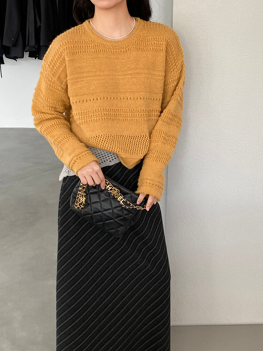 【cim1293】實拍氣質鏤空提花寬鬆慵懶針織衫(15羊毛)251030