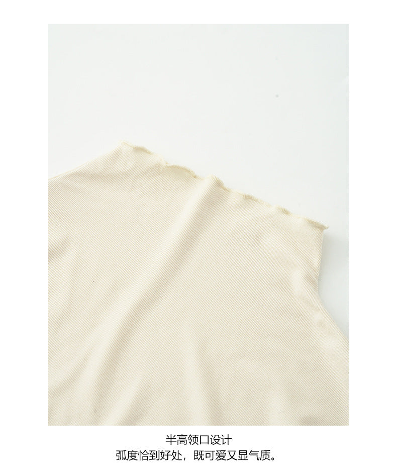 【H568】實拍基礎款木耳邊半高領純色打底衫251021