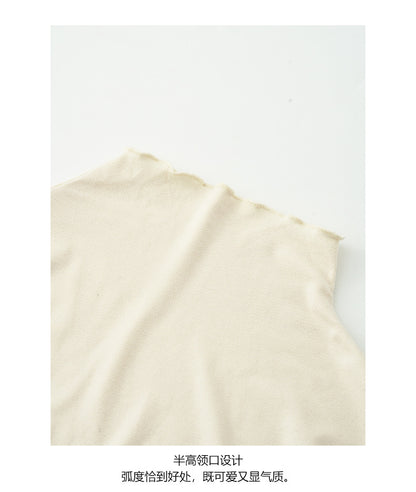 【H568】實拍基礎款木耳邊半高領純色打底衫251021