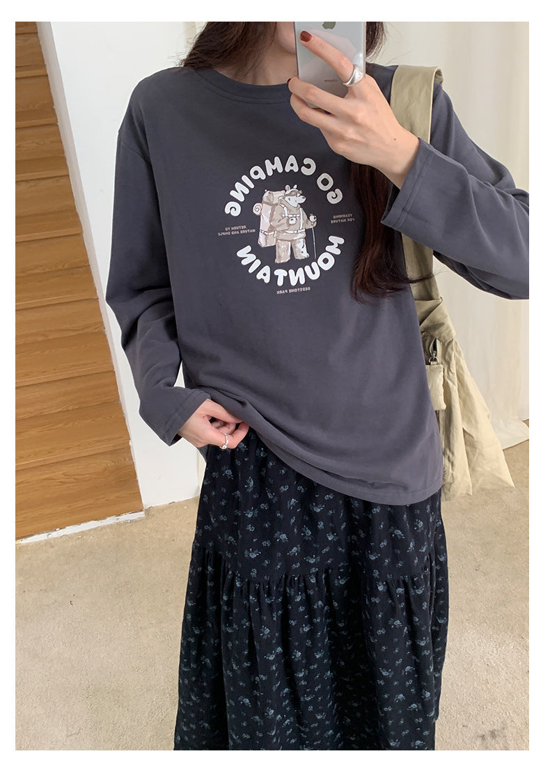 【H5486】實拍磨毛小熊印花長袖T恤251109