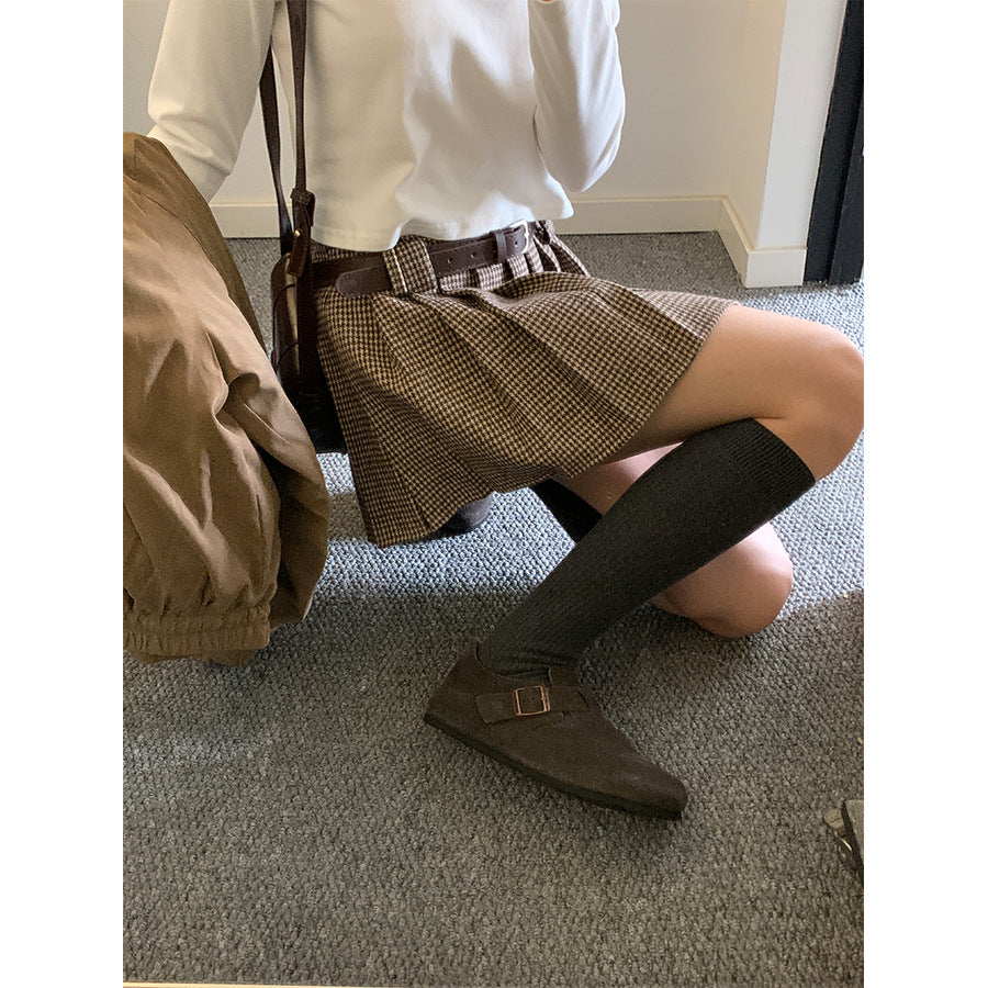 【H5492】實拍S~XL復古學院風磨毛百褶a字裙（內有安全褲）251109