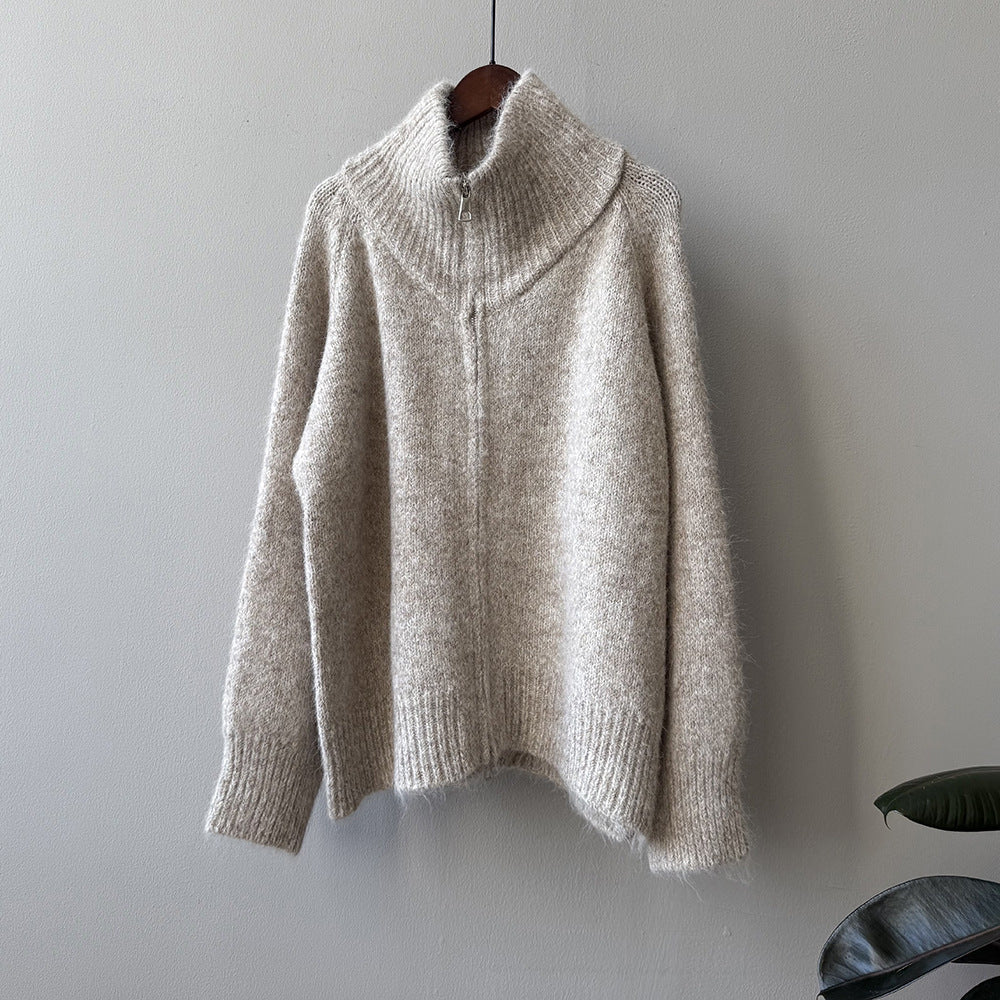 【YP1042】 實拍軟糯寬鬆高領針織毛衣外套(含羊毛4%) 251023