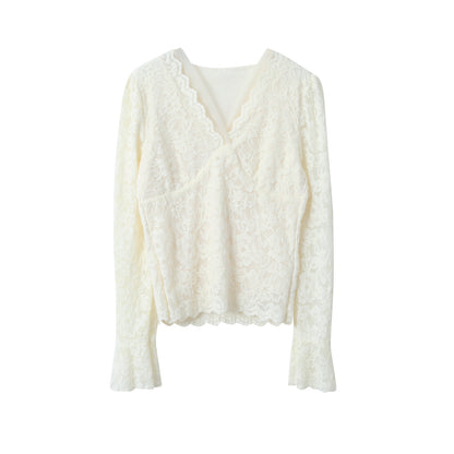 【LD3295】實拍法式喇叭袖加絨蕾絲衫251103