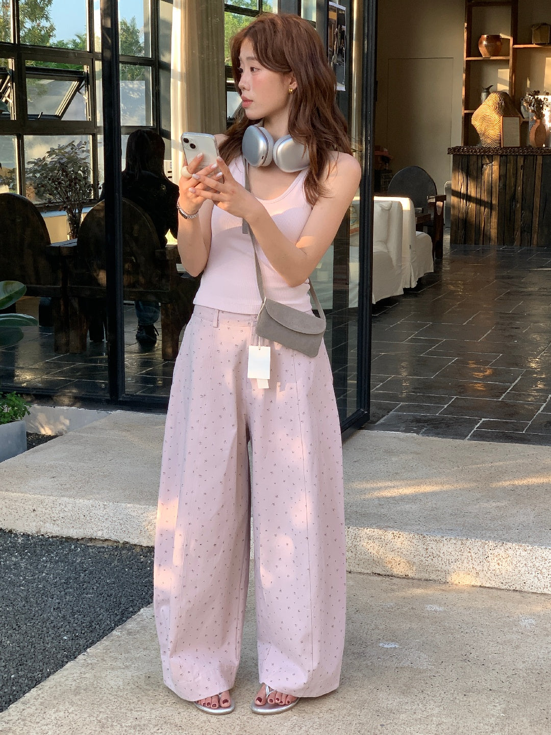 【L10229】實拍檸檬韓系慵懶鬆弛感🌸春夏百搭顯瘦碎花高腰休閒寬褲260318