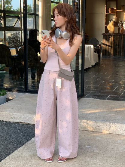 【L10229】實拍檸檬韓系慵懶鬆弛感🌸春夏百搭顯瘦碎花高腰休閒寬褲260318