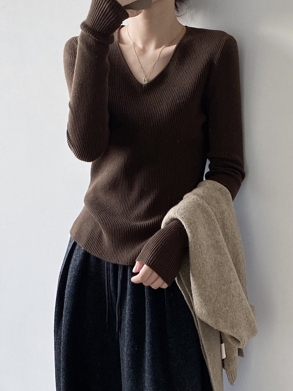 【YP313】實拍冬季氣質簡約v領針織衫251113