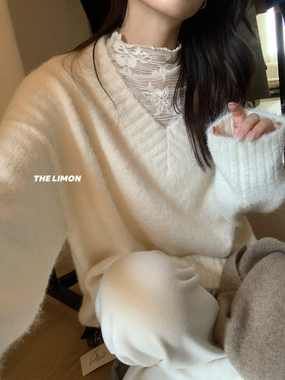 【L9320】實拍檸檬秋冬浪漫內搭立領長袖蕾絲衫251117
