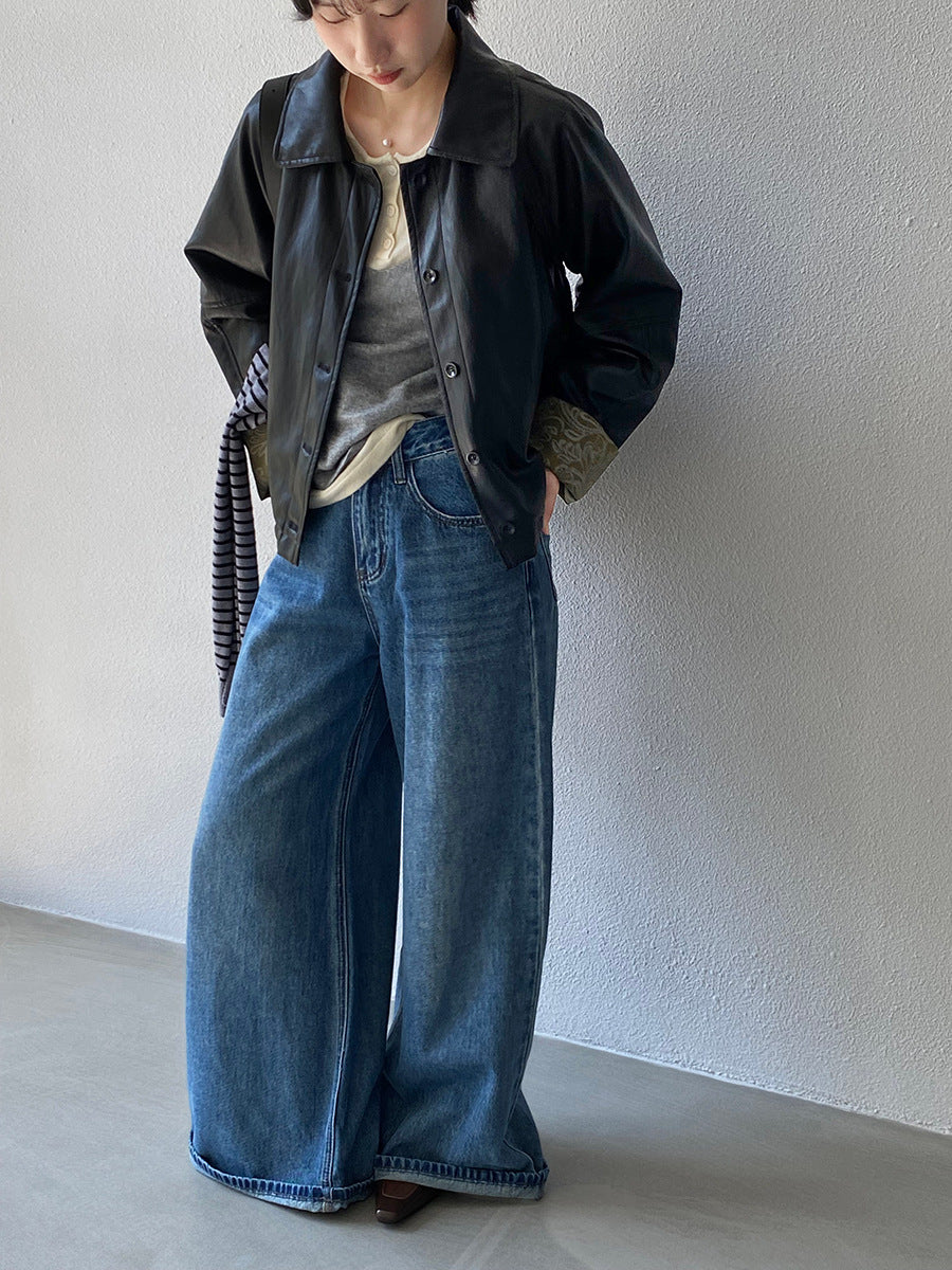 【cimz1667】實拍個性復古黑色工裝皮衣外套251120